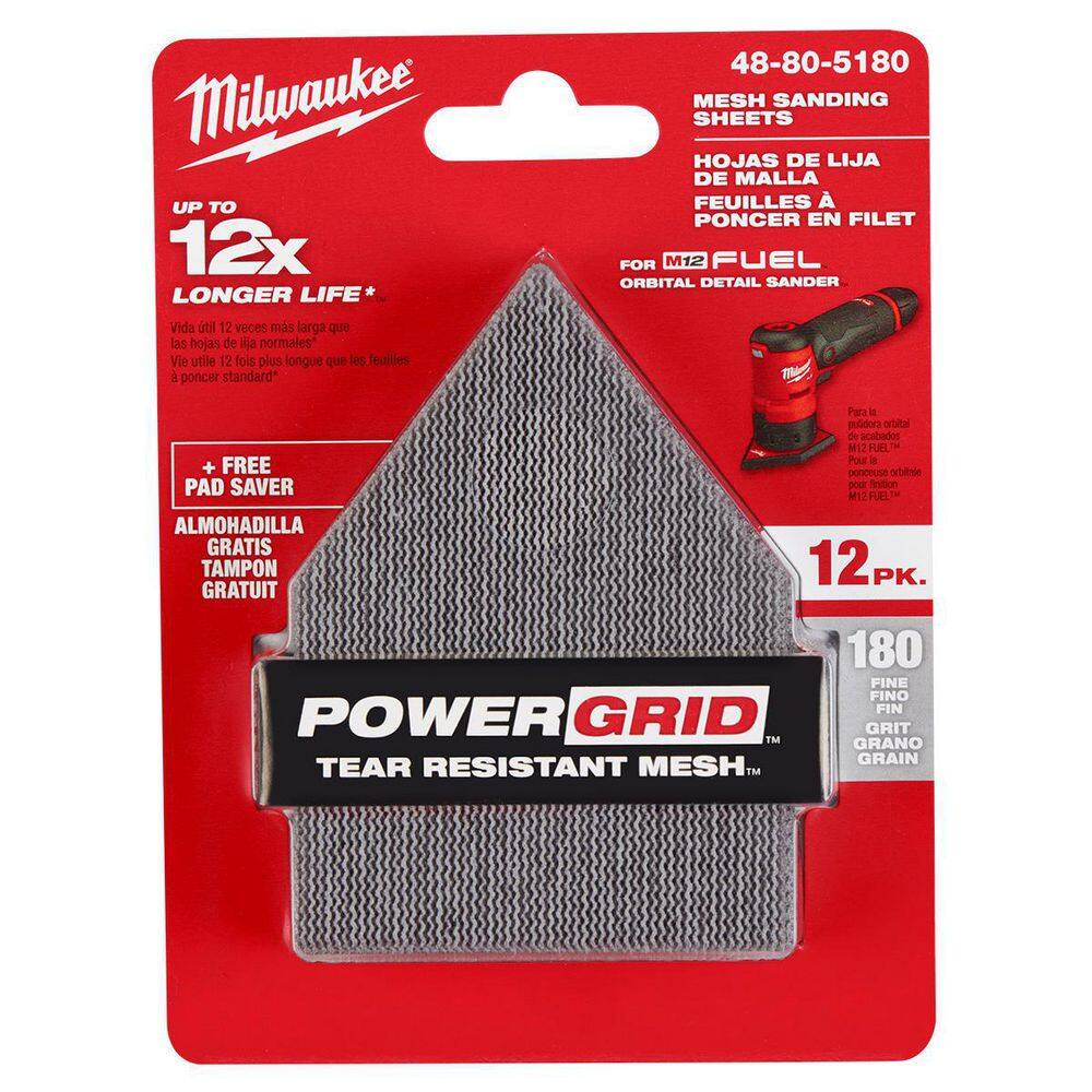 MW 3-34 in. 180-Grit Mesh Sanding Sheets (12-Pack) for M12 FUEL Orbital Detail Sander 48-80-5180