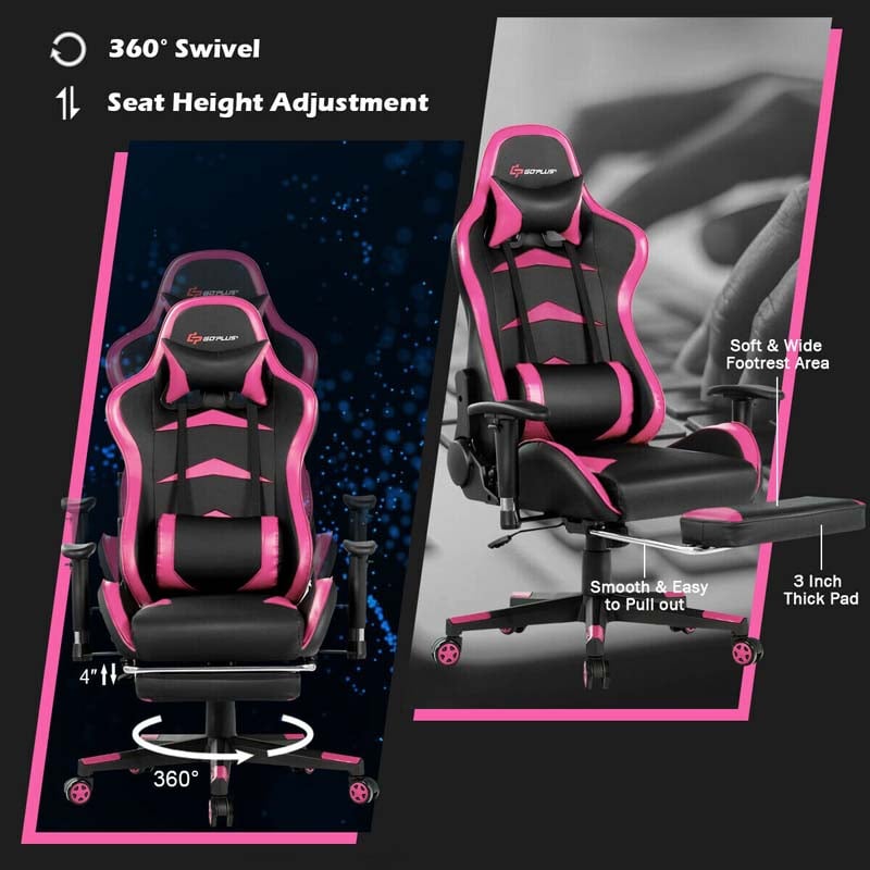 PU Leather Massage Gaming Chair with Footrest, Height Adjustable High Back Ergonomic Gamer Racing Recliner, Swivel PC Game Chair Office Chair