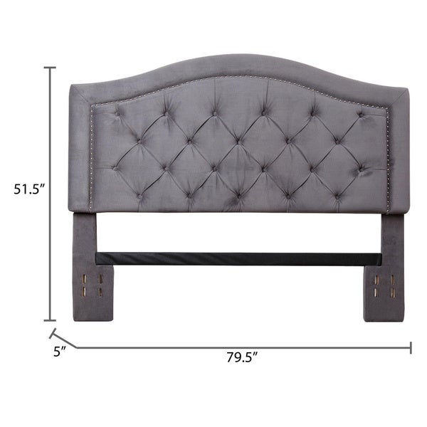 Abbyson Hillsdale Tufted Nailhead Trim Grey Velvet Headboard - - 9834041