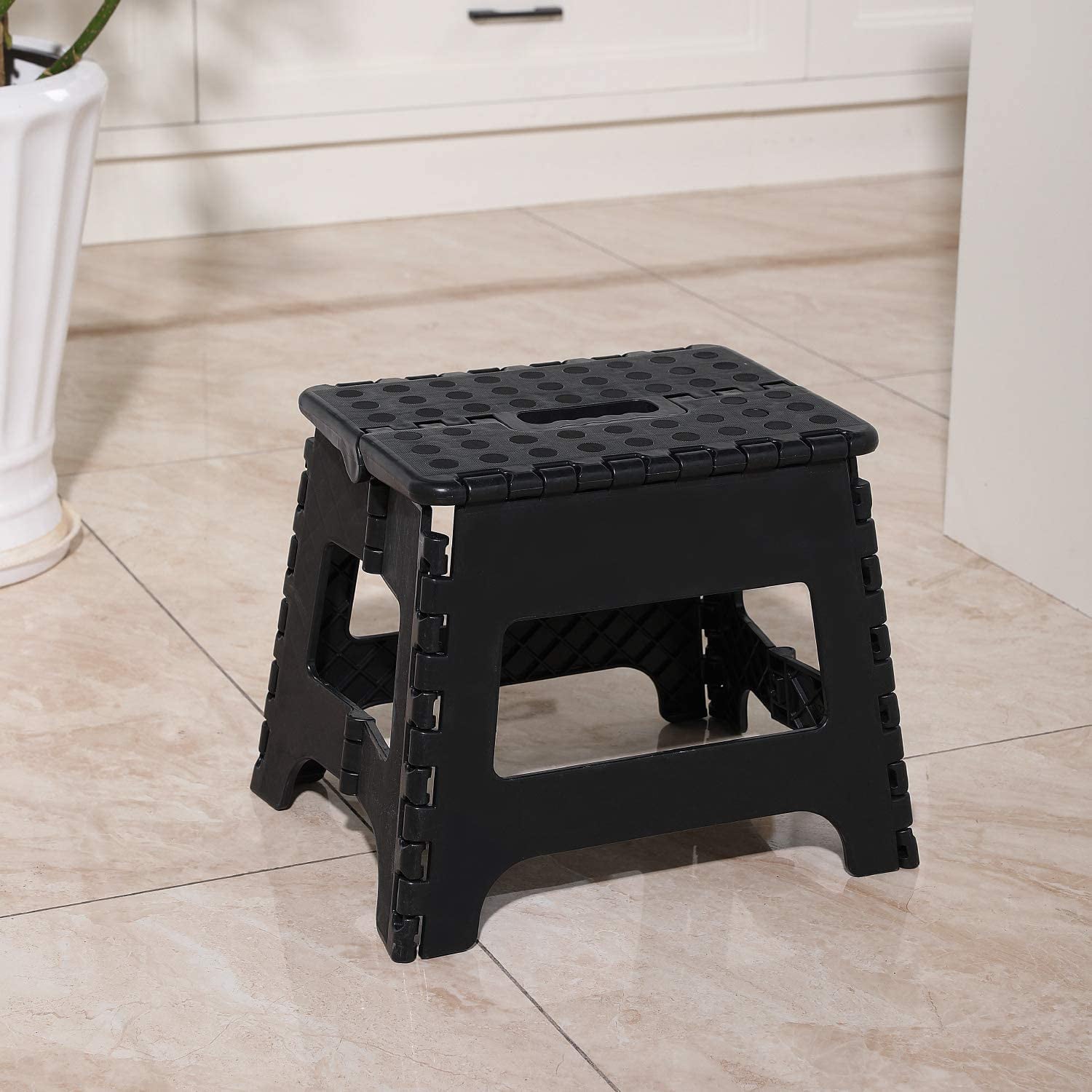 Eyliden Folding Step Stool, 11 inch Non-Slip Footstool for Adults or Kids, Sturdy Safe Enough, Holds up to 300 Lb, Foldable Step Stools Storage/Open Easy, for Kitchen,Toilet,Office,RV (Black, 11inch)