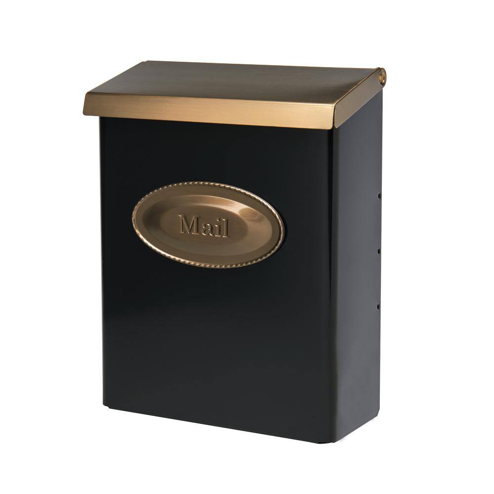 Architectural Mailboxes Designer Black with Brushed Brass Medium Steel Locking Wall Mount Mailbox DVKGB00AM