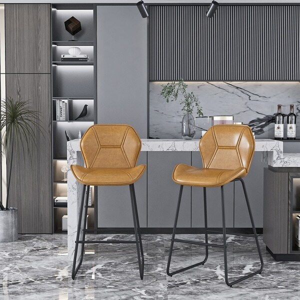 2Pcs Morden Leather Upholstered Barstool Chairs