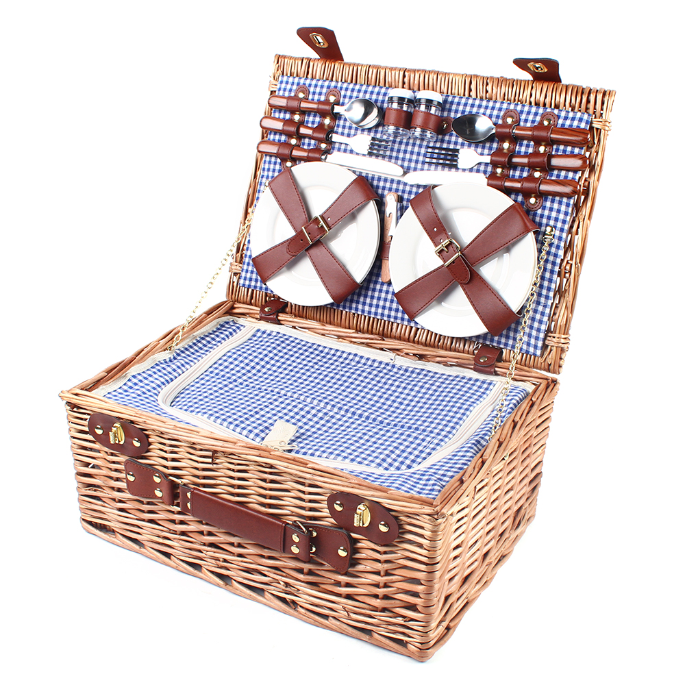 Miumaeov Wicker Picnic Basket Sets for 4 Persons with Insulation Layer Portable Brown