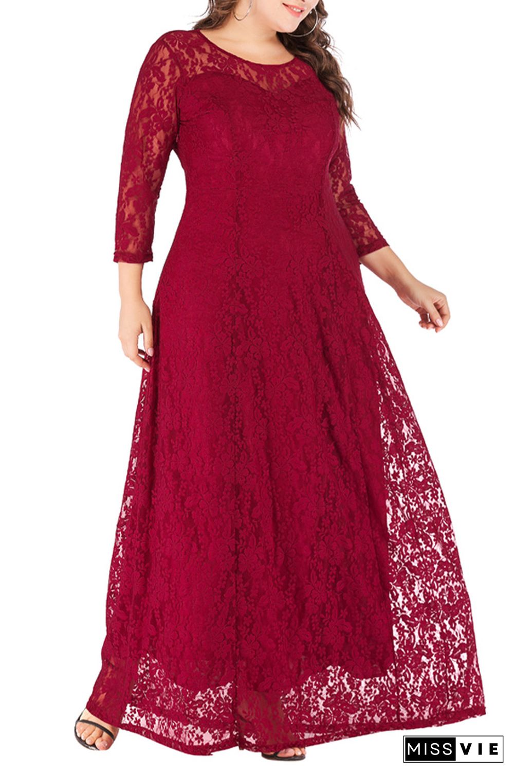 Plus Size Long Maxi Lace Dress