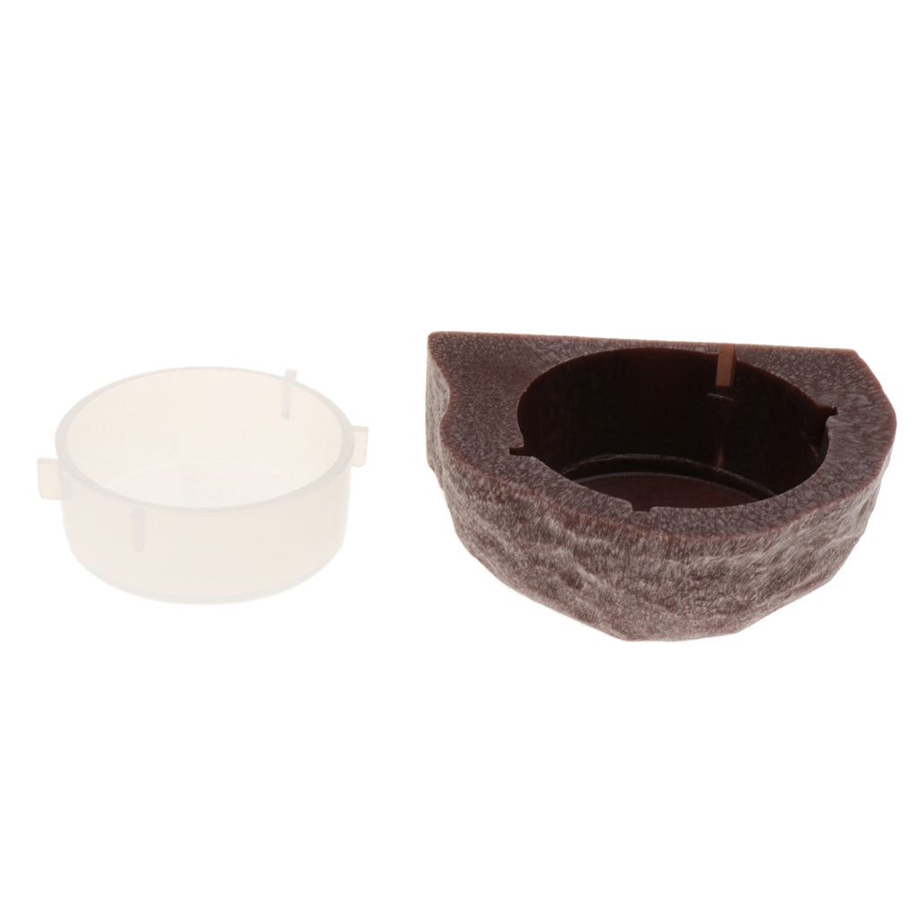 Reptile Feeder Food Holder Cup Gecko Natural Ledge - Brown