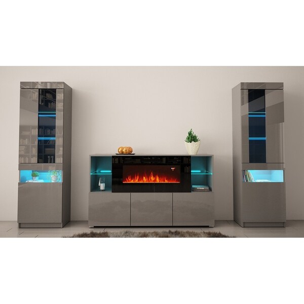 Komi 03 Electric Fireplace Modern Wall Unit Entertainment Center