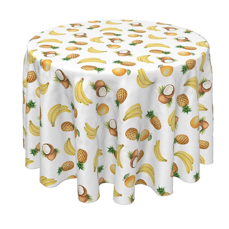 Round Tablecloth， 100% Polyester， 70 Round， Bananas， Pineapples and Oranges