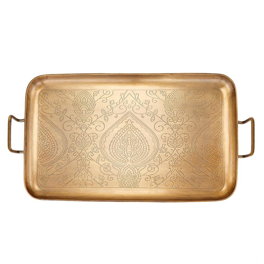 Old Dutch 19 in. x 10-14 in. x 1 in. Tangier Champagne Tone Etched Tray 216