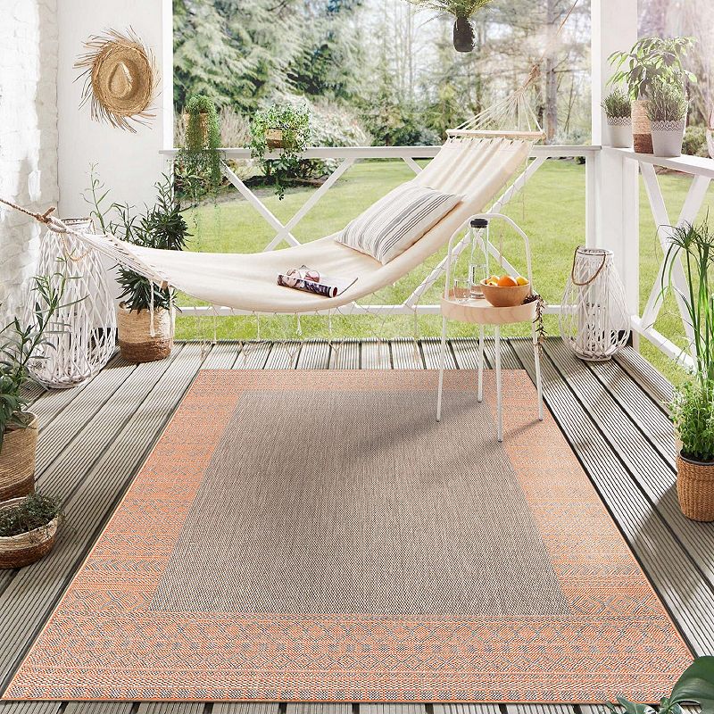 World Rug Gallery Bohemian Bordered Indoor/Outdoor Waterproof Patio Area Rug