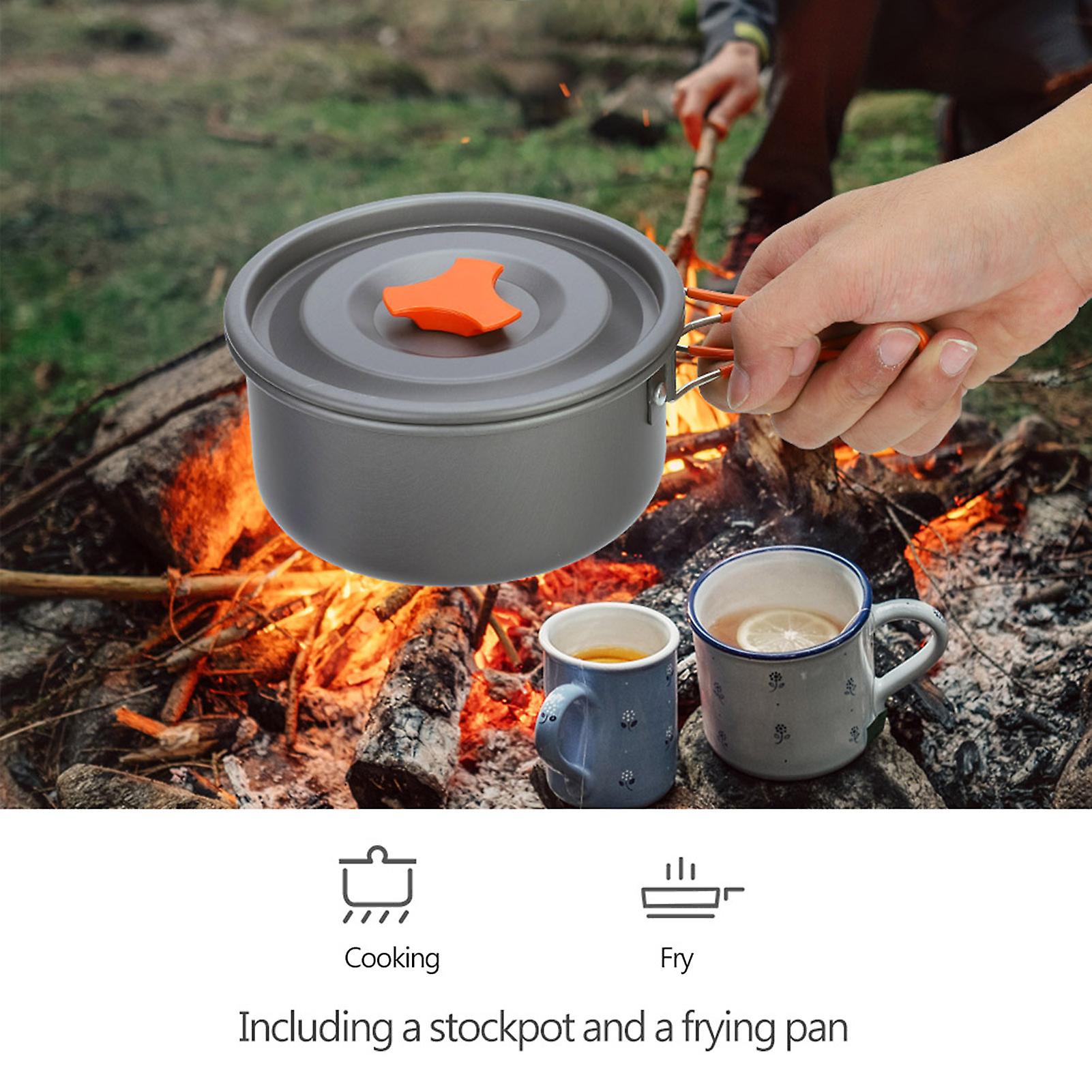 Aotu 8pcs Cookware Travel Outdoor Camping Hiking Cooking Picnic Bowl Pot Pan Set