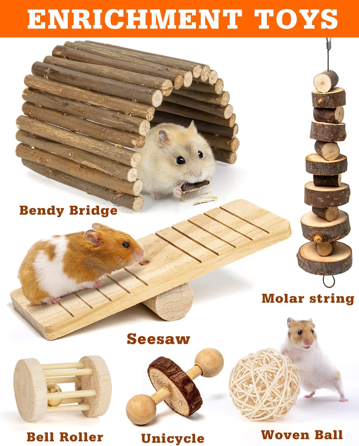 Yiamia Hamster Toys Guinea Pig Toys Hamster Accessories Natural Chews for Teeth Rabbit Bunny Rat Chinchilla Wood Hamster Hideout Apple Wood Timothy Hay Sticks