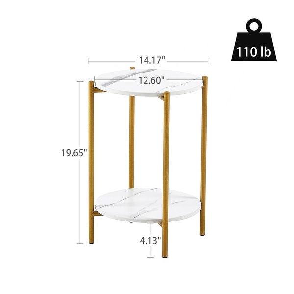 2-layer End Table with Tempered Glass and Marble Tabletop