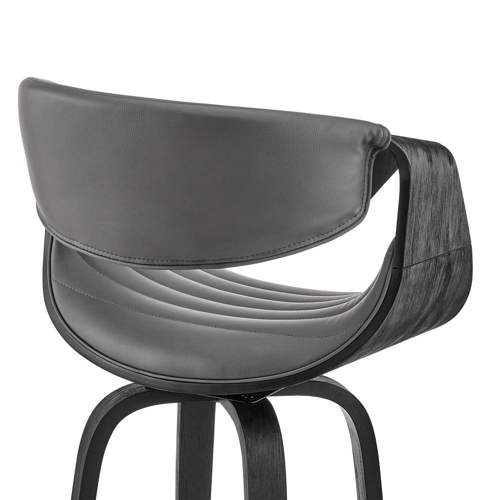 Armen Living Arya 30 in. Bar Height High Back Swivel Bar Stool in Grey Faux Leather and Black Wood LCAYBABLGR30