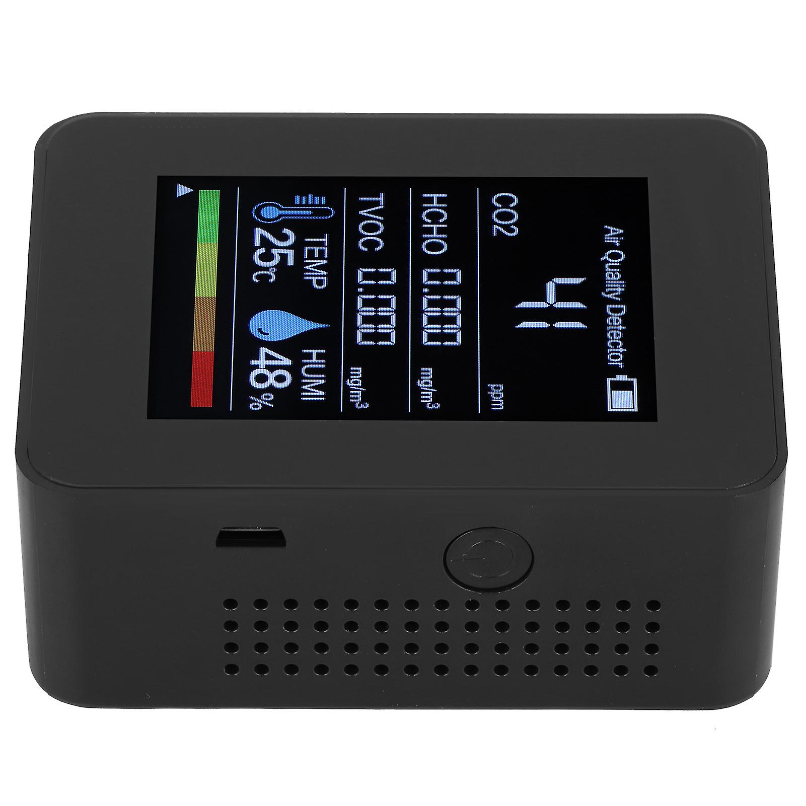 Carbon Dioxide Co2 Hcho Detector Portable Air Quality Monitor Temperature Humidity Testerblack