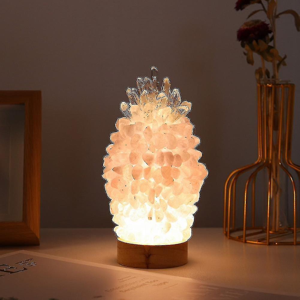 Natural Rose Quartz Crystal Lamp Nightstand Light Crystal Gem Making