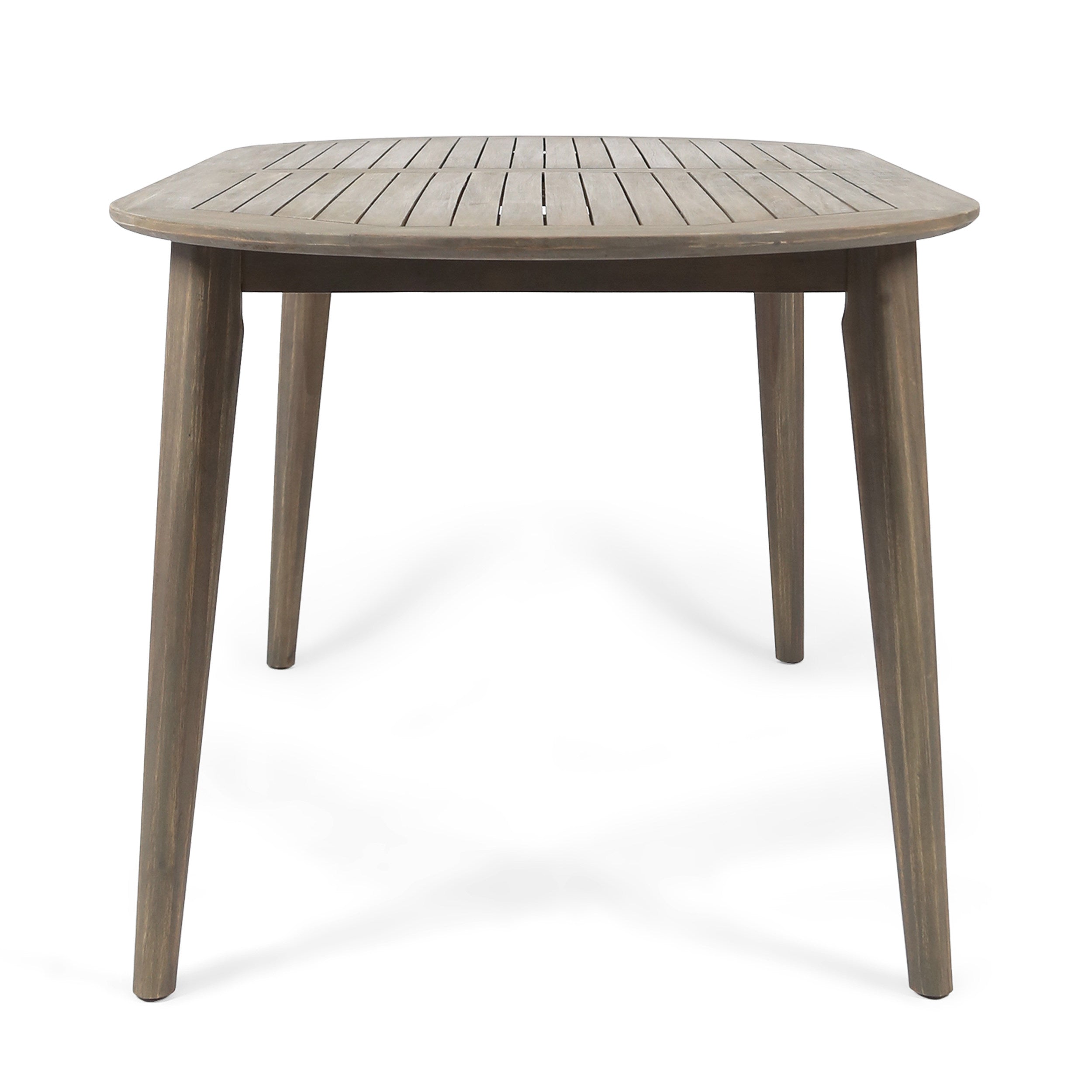 Stanford Outdoor Rustic Slat-Top Acacia Wood Oval Dining Table with Tapered Legs