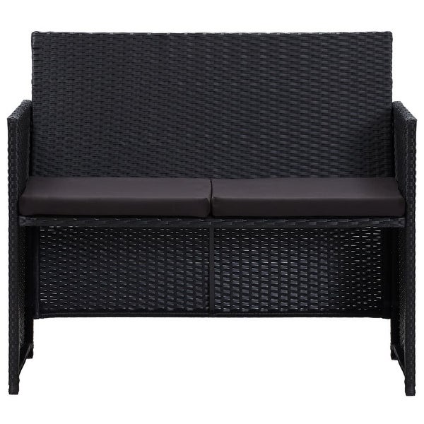 4 Piece Patio Lounge Set with Cushions Poly Rattan Black - Overstock - 36363771