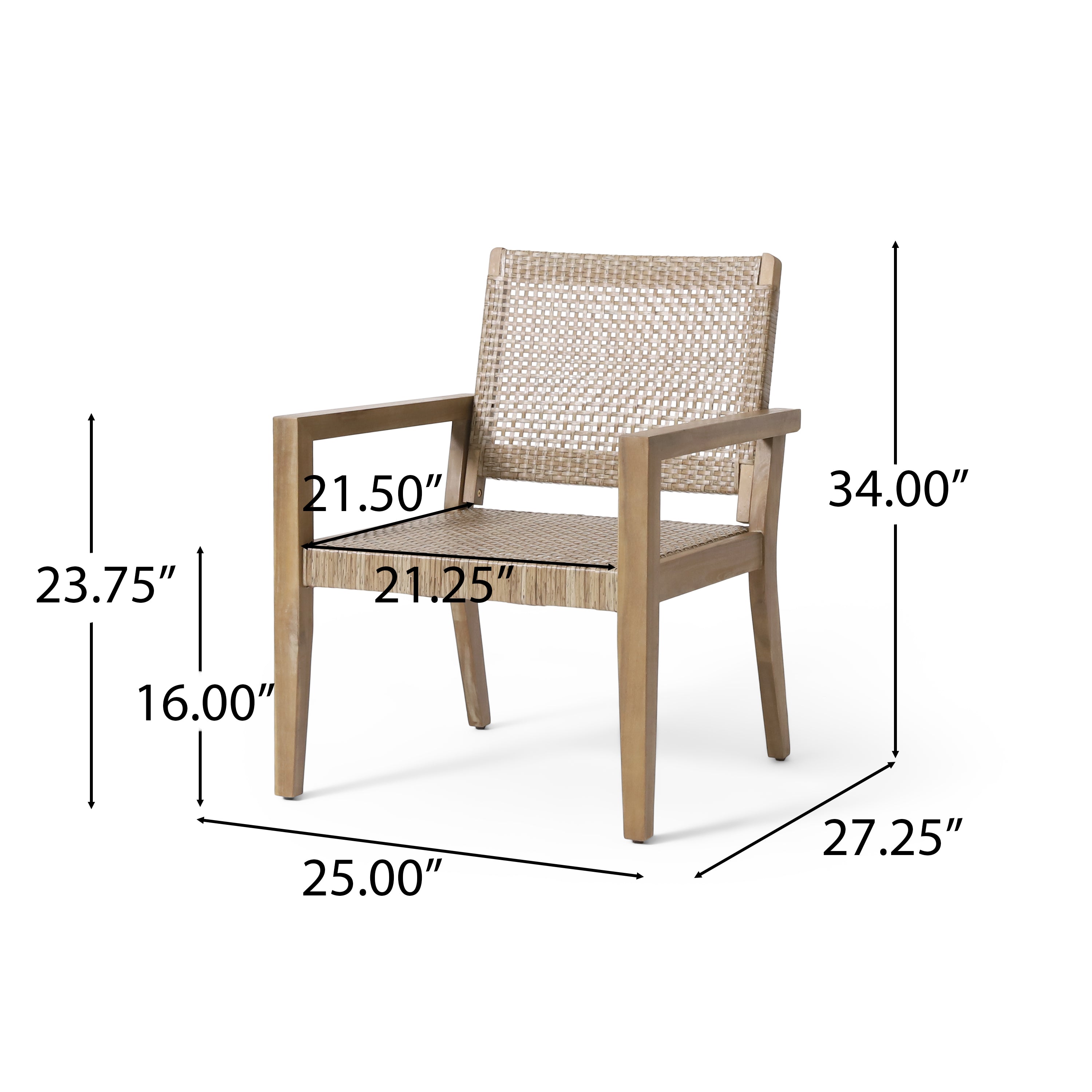 Elmcrest Outdoor Wicker and Acacia Wood Club Chairs, Set of 2, Light Multibrown and Light Brown