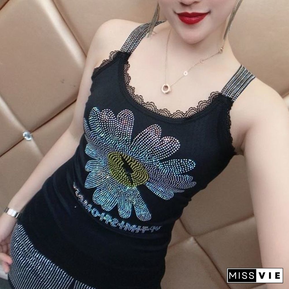 Fashion Women's Padded Gemstones Camisole Femme Lady Shiny Bling Bling Camis Women Rhainstones Butterfly Padded Tanks Tops