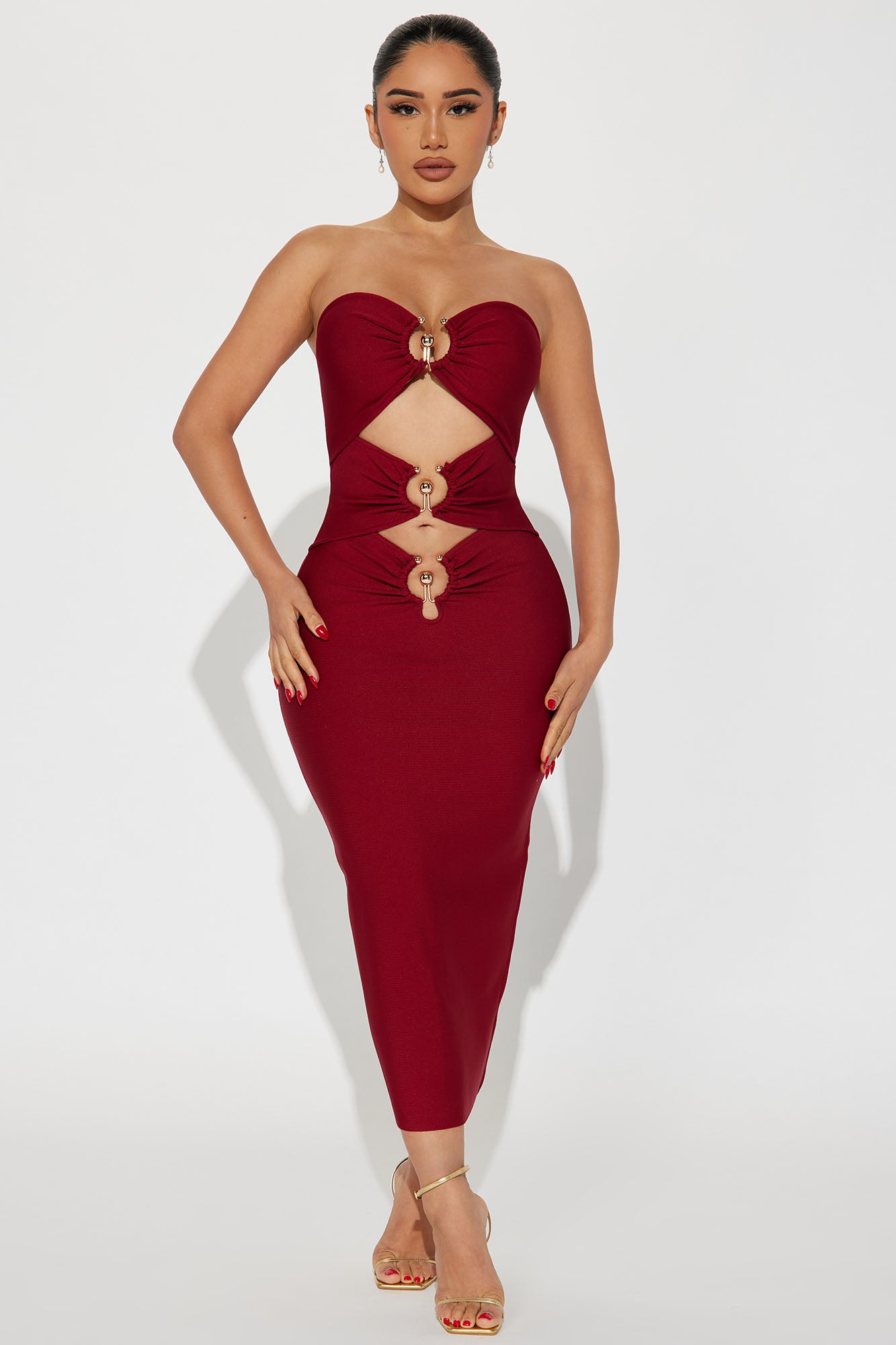 Bec Bandage Midi Dress - Burgundy