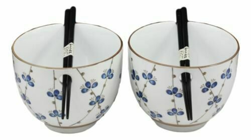 1 Ceramic String Flowers Ramen Noodles Bowl and Chopsticks Set of 2 EBR02