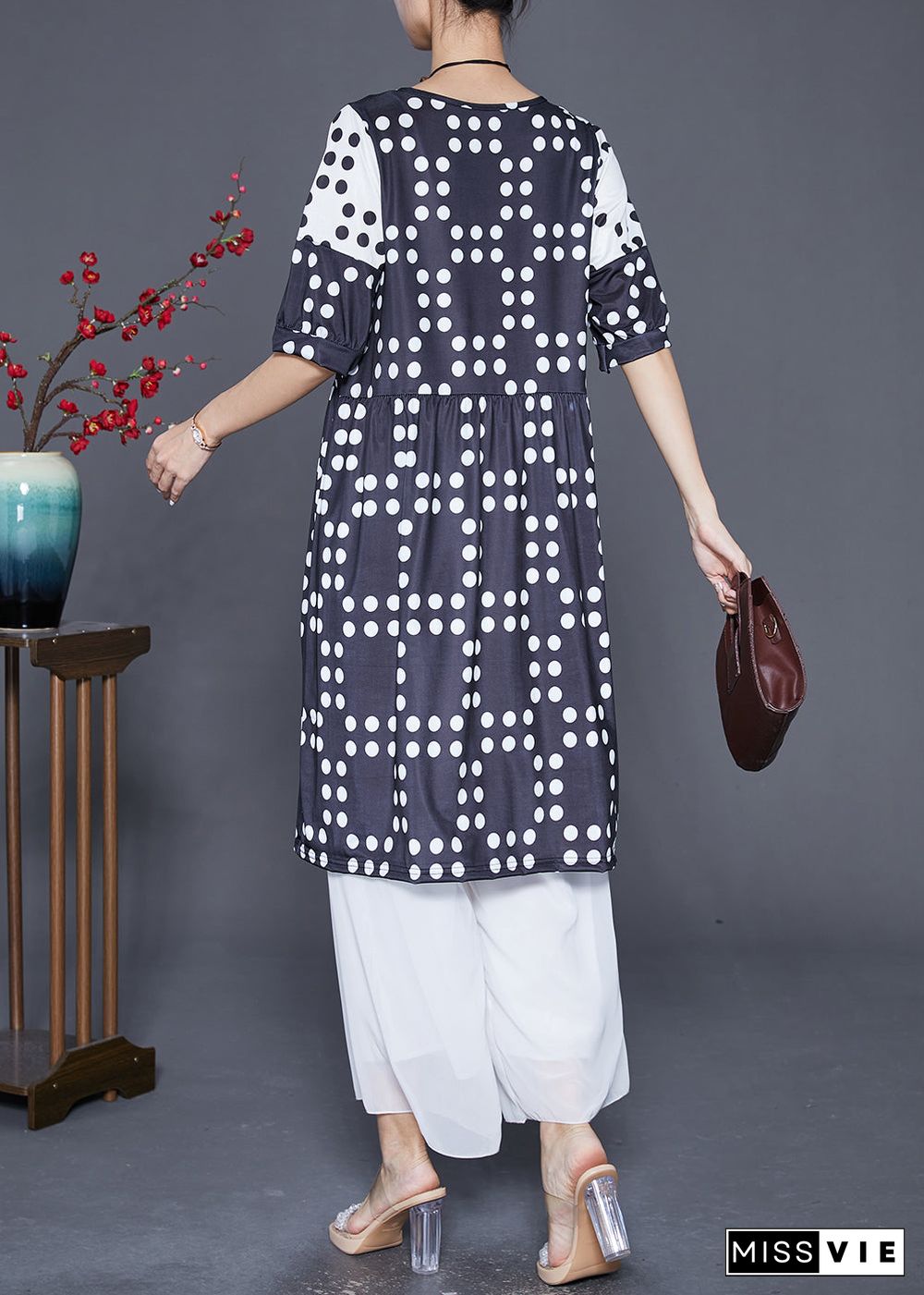 Plus Size Black Oversized Patchwork Dot Chiffon Dresses Summer