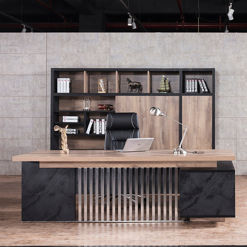 DAXTON Executive Desk with Left Return 200cm - Warm Oak & Black