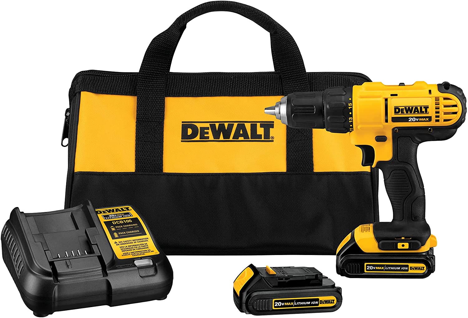 DEWALT 20V Max Cordless Drill / Driver Kit， Compact， 1/2-Inch (DCD771C2)