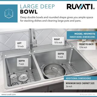 Ruvati 33 in. Double Bowl Drop-in 16-Gauge Stainless Steel Kitchen Sink 3070 RVM5176