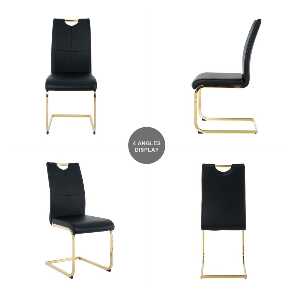 Modern Dining Chairs with Faux Leather Padded Seat and gold Metal Legs Set of 4