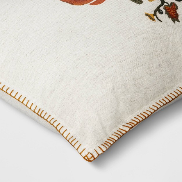 Printed Pumpkin With Blanket Stitch Edge Lumbar Throw Pillow Light Beige