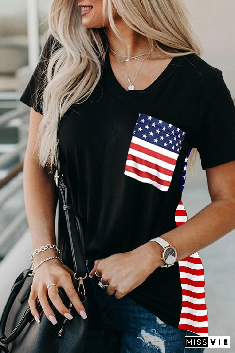 USA Flag Print T-shirt