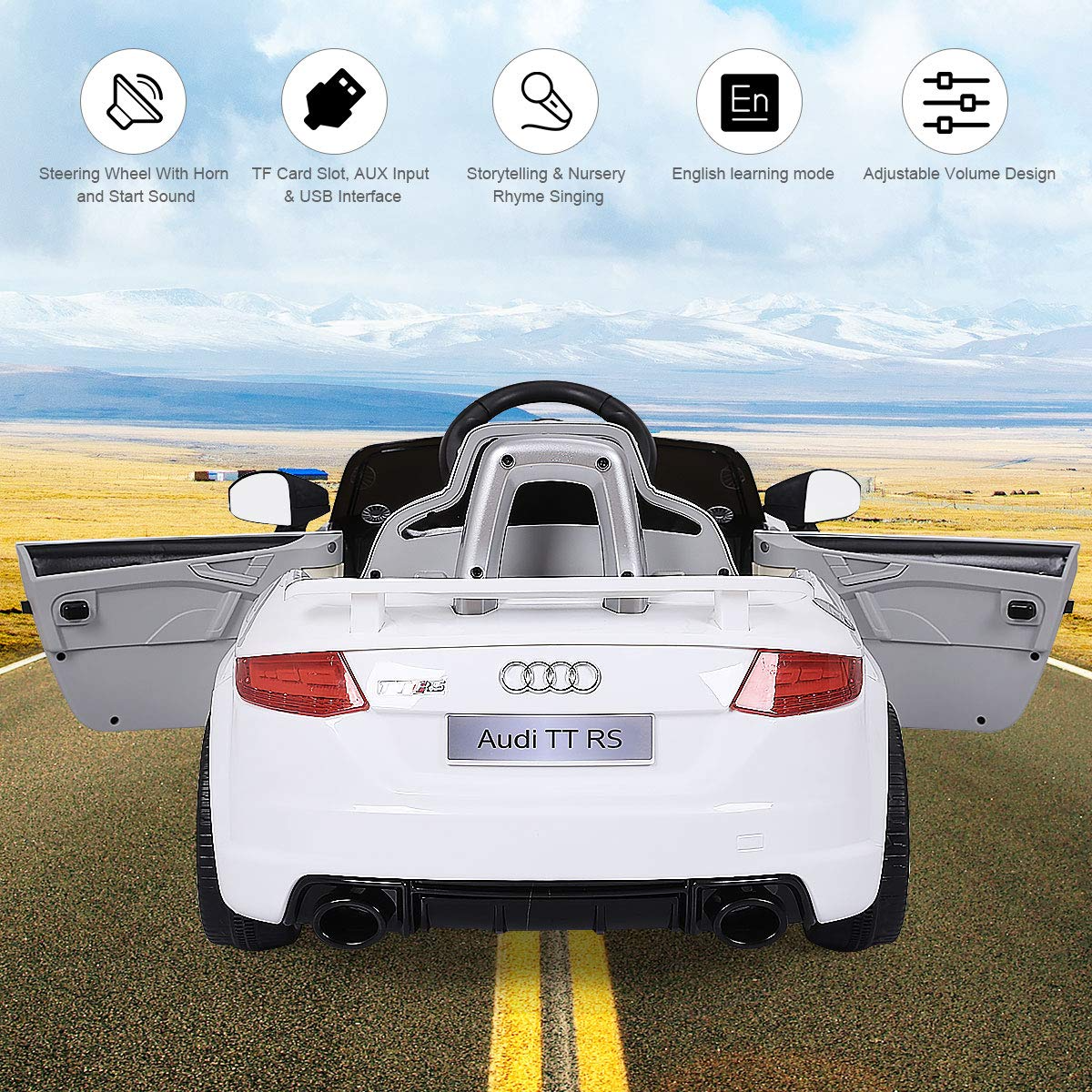 12V Licensed Audi TT RS, Battery Powered Electric Ride On Vehicle w/ 2.4G Parental Remote Control, White