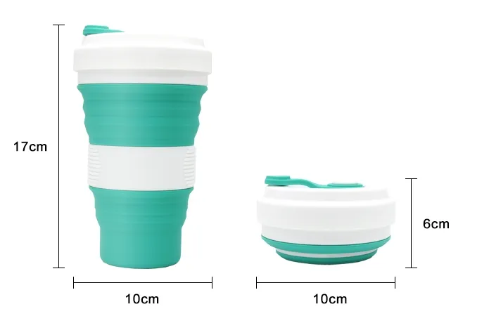 550ML Portable Reusable Eco Friendly folding collapsible camping silicone drinking coffee cup with Lids