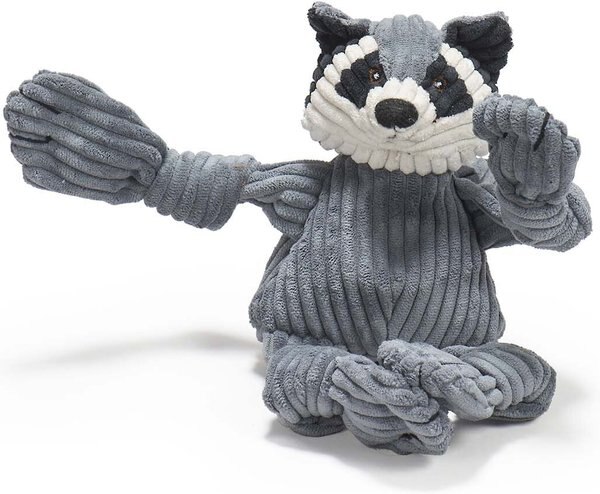 HuggleHounds Woodlands Durable Plush Corduroy Knottie Racoon Squeaky Dog Toy