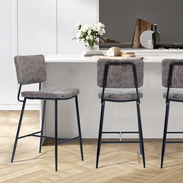 Counter Bar Stools with Metal Legs(Set of 2)， PU Leather