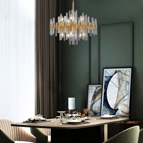 24 in. Gold Modern Crystal Chandelier 10-Light Drum Crystal Glass Chandelier Kitchen Island Pendant Lighting for Dining Room