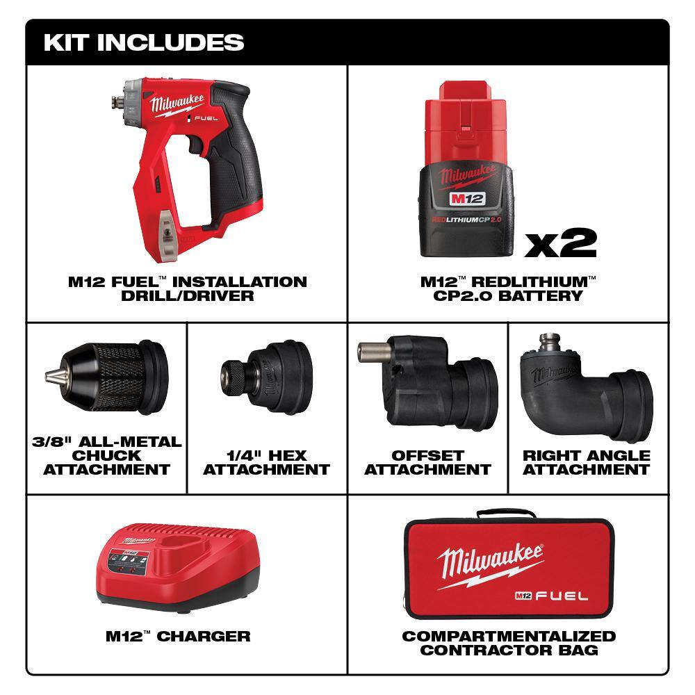 MW M12 FUEL 12-Volt Lithium-Ion Cordless Oscillating Multi-Tool Kit w4-in-1 Installation DrillDriver Kit 2526-21HO-2505-22