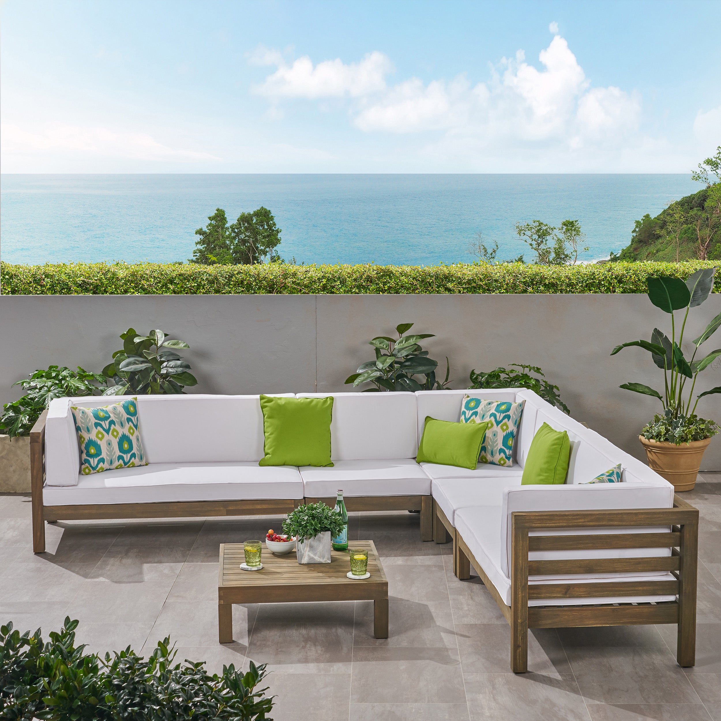 Emma Outdoor 7 Seater Acacia Wood Sectional Sofa Set