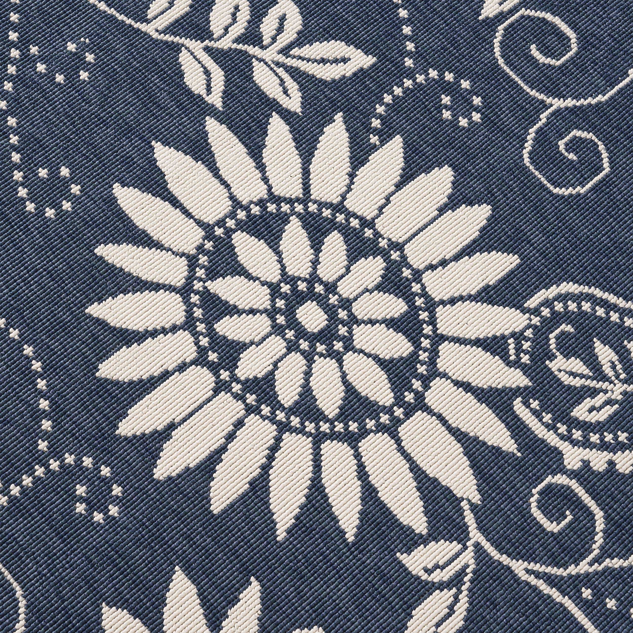 Bubles Outdoor Botanical Area Rug, Blue and Ivory