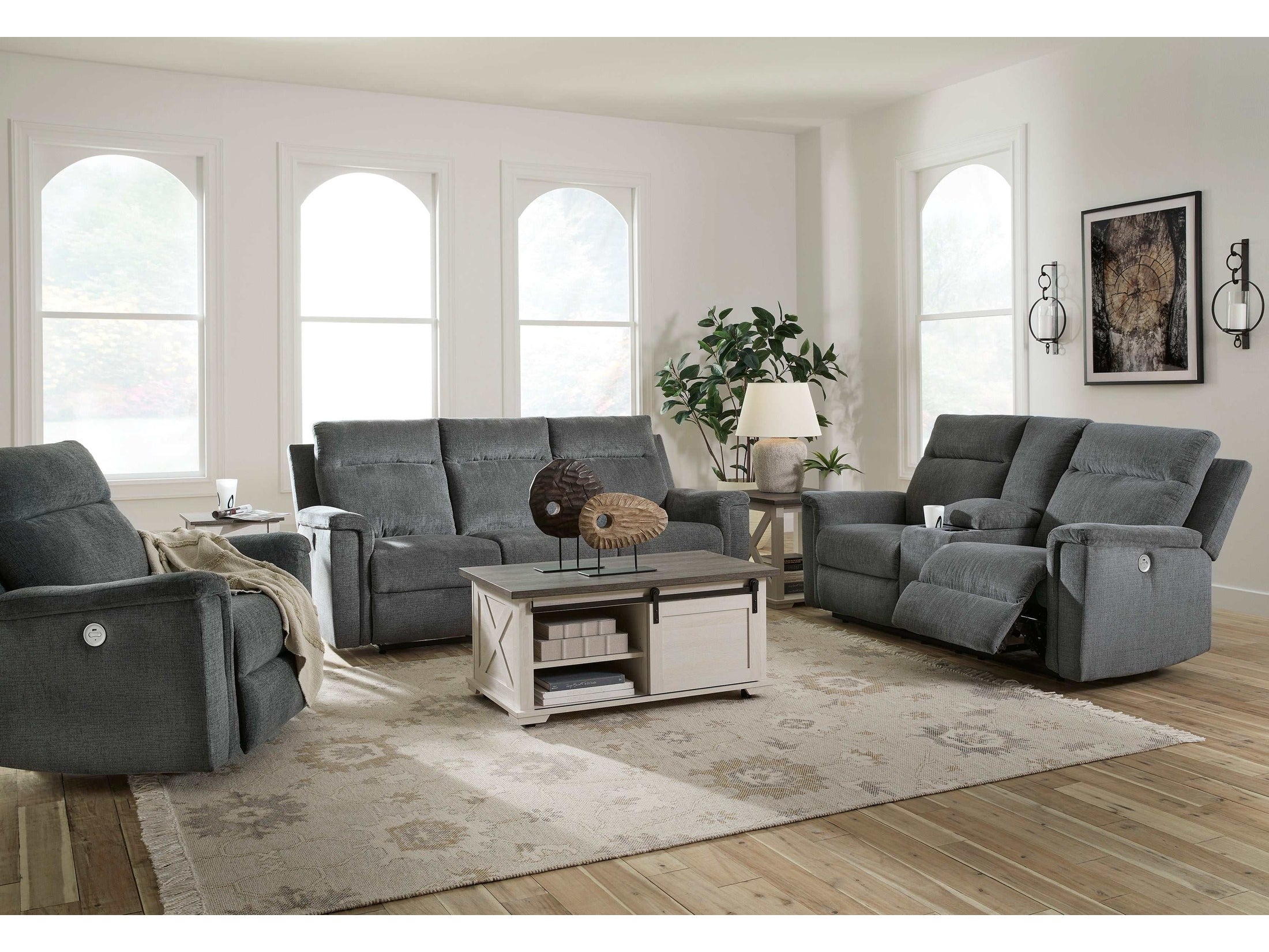 (Online Special Price) Barnsana Gravel Micro Chenille Power Reclining Living Room Set / 3pc