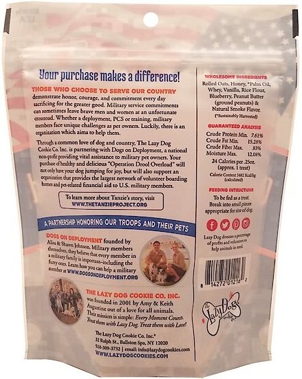 The Lazy Dog Cookie Co. Operation Drool Overload Blueberry and Peanut Butter Dog Treats， 5-oz bag