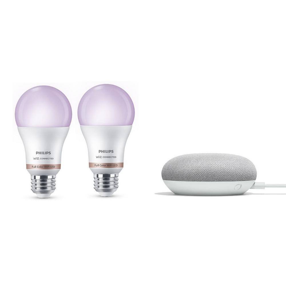 Philips 60-Watt Equivalent A19 LED Smart Wi-Fi Color Changing Smart Light Bulb powered by WiZ  Google Home Mini  (2-Pack) 562702