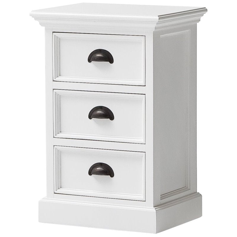 Beaumont Lane Modern Solid Mahogany Wood 3 Drawer Nightstand/ Bedside in Pure White, Assembled