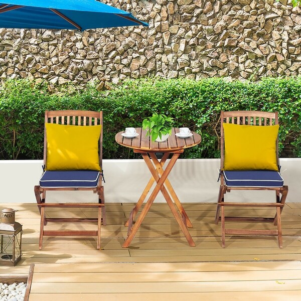 Costway 3PCS Patio Folding Wooden Bistro Set Cushioned Chair