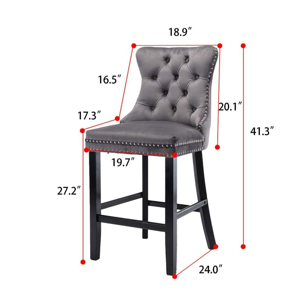 Modern velvet upholstered bar stool, casual style bar chair, 2-piece set ﻿W77532522.hd