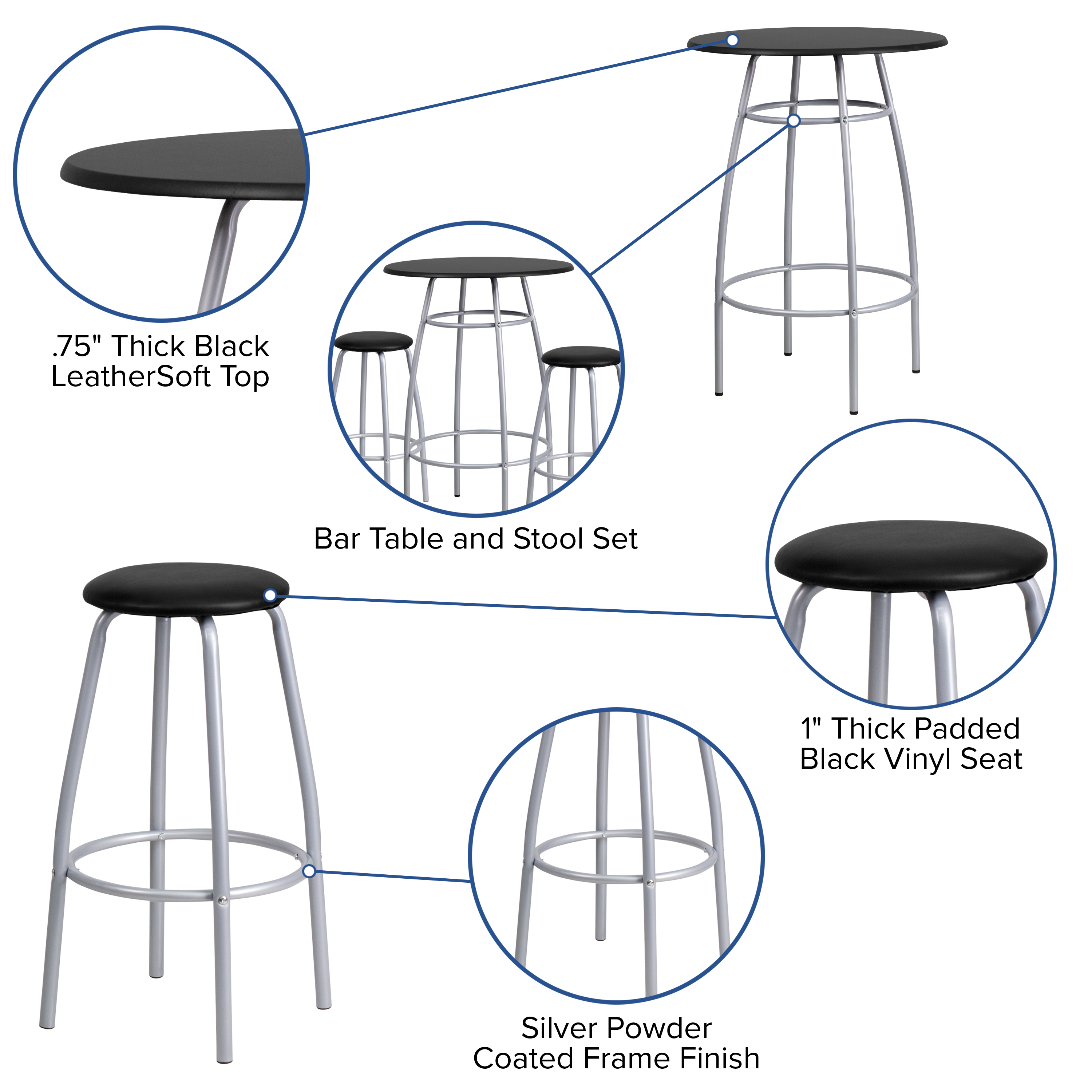 BizChair Bar Height Table Set with Padded Stools