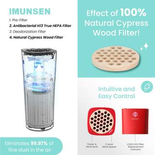 IMUNSEN MPico Red H13 True HEPA 4-Stage Filtration Mini Portable Air Purifier with Cypress Wood Filter for Car Desk Office M-003TR