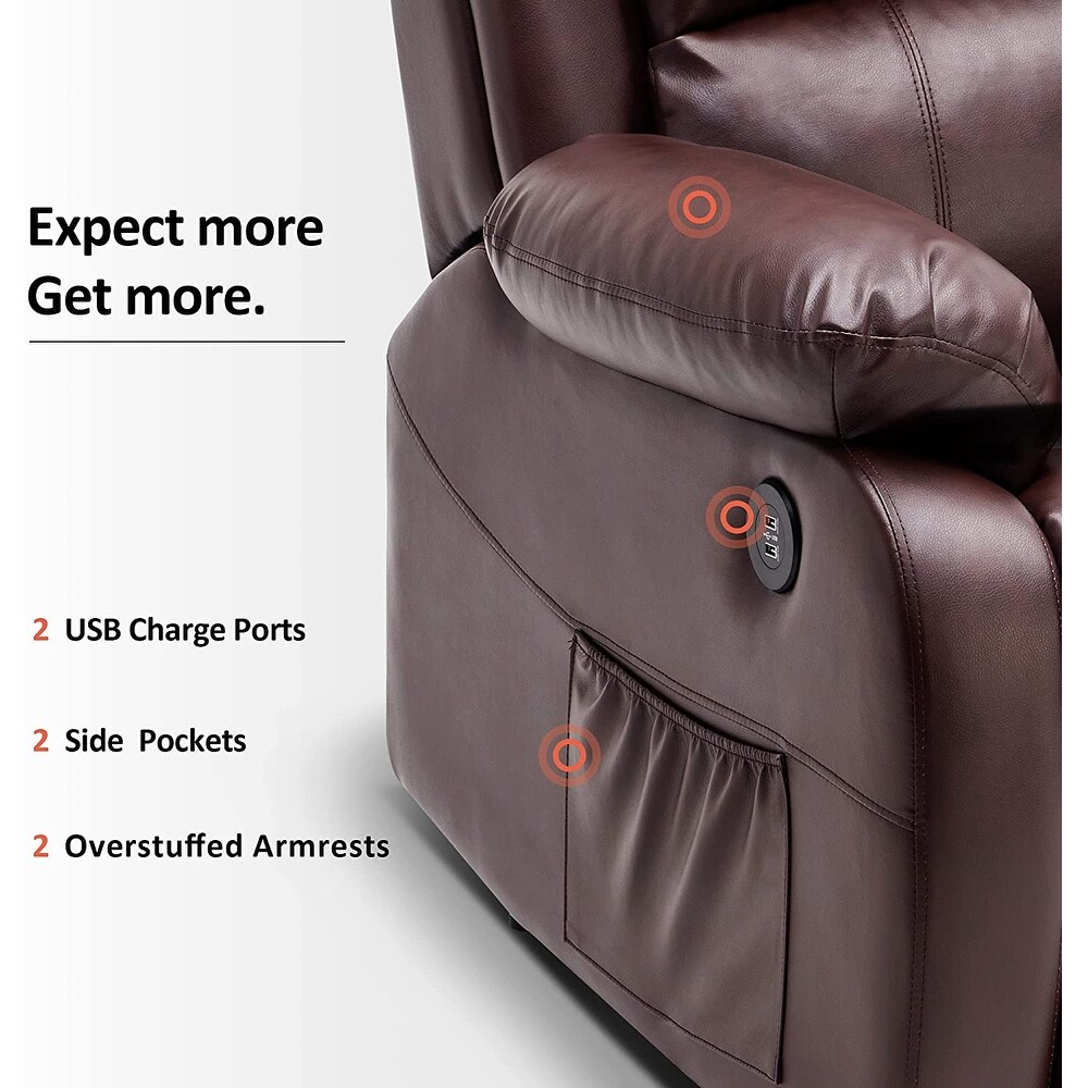 MCombo Small Sized Power Lift Recliner Chair with Massage and Heat  USB Ports  Faux Leather 7409