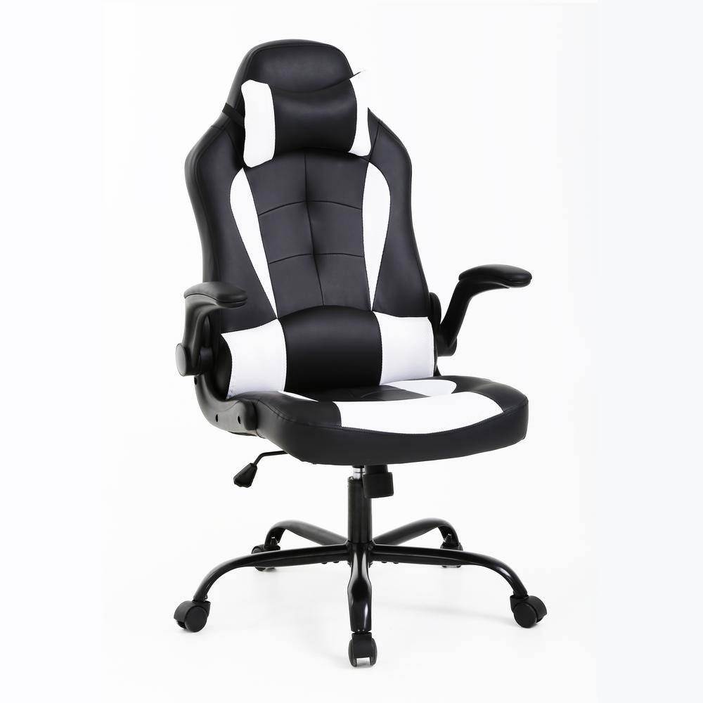 ProHT White Faux Leather Gaming Chair with Adjustable Arms and Lumbar Support 95000